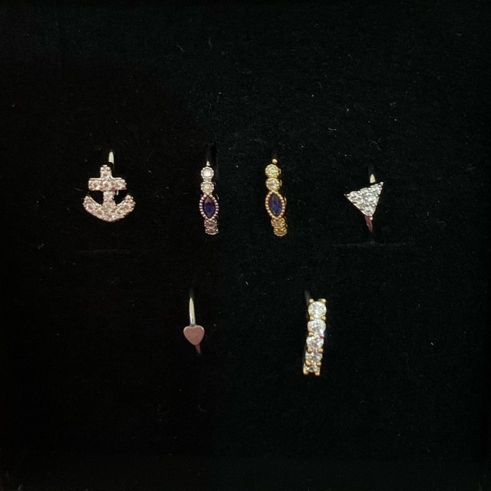 Set of 6 bendable nose hoops silver and gold